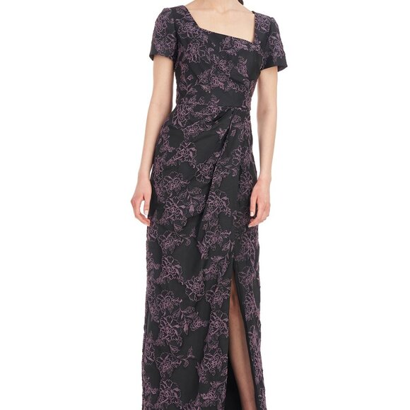 NWT Kay Unger Roslyn Floral Jacquard Gown Black & Lavender Women's Size 12 - Picture 1 of 15